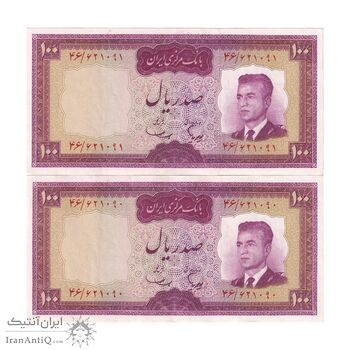 اسکناس 100 ریال (هویدا - سمیعی) - جفت - AU55 - محمد رضا شاه