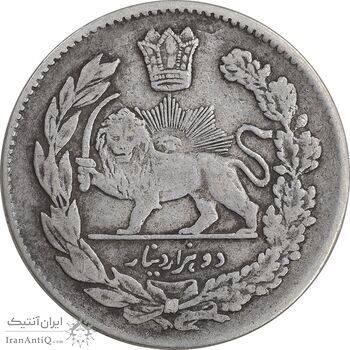 سکه 2000 دینار 1323 تصویری - EF40 - مظفرالدین شاه