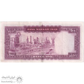 اسکناس 100 ریال (آموزگار - سمیعی) نوشته قرمز - تک - AU50 - محمد رضا شاه