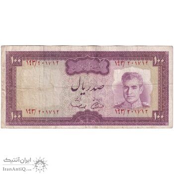 اسکناس 100 ریال (آموزگار - سمیعی) نوشته سیاه - تک - VF30 - محمد رضا شاه