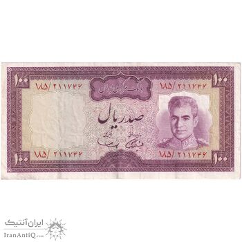 اسکناس 100 ریال (آموزگار - سمیعی) نوشته سیاه - تک - EF40 - محمد رضا شاه