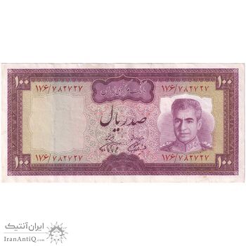اسکناس 100 ریال (آموزگار - فرمان فرماییان) نوشته سیاه - تک - EF45 - محمد رضا شاه