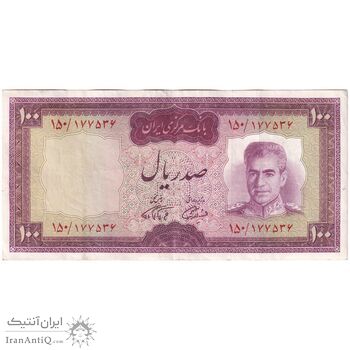 اسکناس 100 ریال (آموزگار - فرمان فرماییان) نوشته قرمز - تک - EF45 - محمد رضا شاه