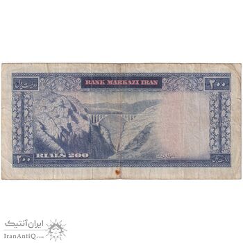 اسکناس 200 ریال (آموزگار - سمیعی) نوشته قرمز - تک - VF25 - محمد رضا شاه