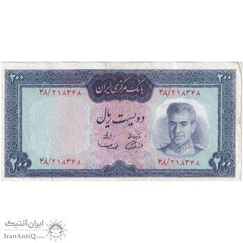 اسکناس 200 ریال (آموزگار - سمیعی) نوشته قرمز - ارور کادر - تک - EF45 - محمد رضا شاه