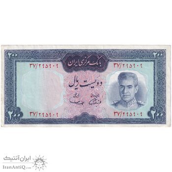 اسکناس 200 ریال (آموزگار - سمیعی) نوشته قرمز - تک - EF45 - محمد رضا شاه