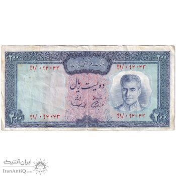 اسکناس 200 ریال (آموزگار - سمیعی) نوشته سیاه - تک - EF40 - محمد رضا شاه