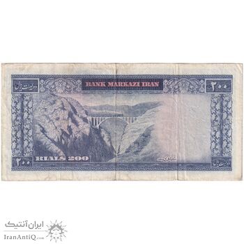 اسکناس 200 ریال (آموزگار - سمیعی) نوشته سیاه - تک - VF35 - محمد رضا شاه