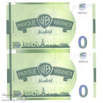 اسکناس 0 یورو بدون تاریخ - پارک وارنر مادرید-ابرقهرمانان برتر جهان - جفت - UNC64 - اسپانیا