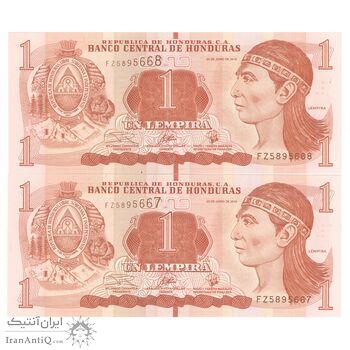 اسکناس یک لمپیرا 2019 جمهوری - با نوار عمودی - تک - UNC65 - هندوراس