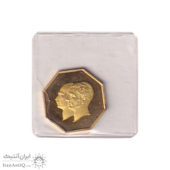 مدال طلا 5 گرمی بانک ملی - هشت ضلعی - با پلمپ - PF65 - محمد رضا شاه