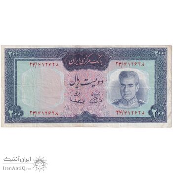 اسکناس 200 ریال (آموزگار - سمیعی) نوشته قرمز - تک - VF35 - محمد رضا شاه