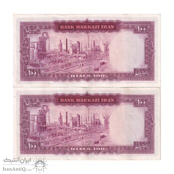 اسکناس 100 ریال (هویدا - سمیعی) - جفت - AU50 - محمد رضا شاه