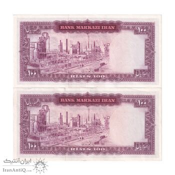 اسکناس 100 ریال (آموزگار - سمیعی) نوشته قرمز - جفت - AU55 - محمد رضا شاه