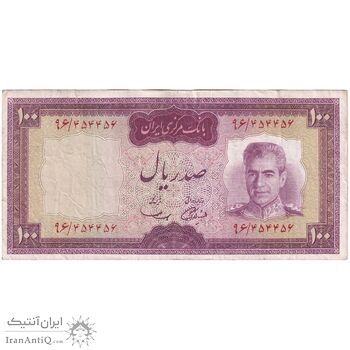 اسکناس 100 ریال (آموزگار - سمیعی) نوشته قرمز - تک - VF35 - محمد رضا شاه
