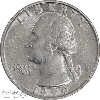سکه کوارتر دلار 1990D واشنگتن - AU58 - آمریکا