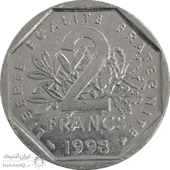 سکه 2 فرانک 1998 جمهوری پنجم - EF45 - فرانسه