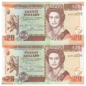 اسکناس 20 دلار 2020 الیزابت دوم - جفت - UNC63 - بلیز