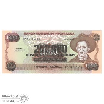 اسکناس 200000 کوردوبا بدون تاریخ (1990) جمهوری - چاپ مجدد روی 1000 کوردوبا - تک - UNC65 - نیکاراگوئه