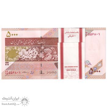 بسته اسکناس 5000 ریال امام (طیب نیا - سیف) - نوار آرم بانک مرکزی - UNC - جمهوری اسلامی