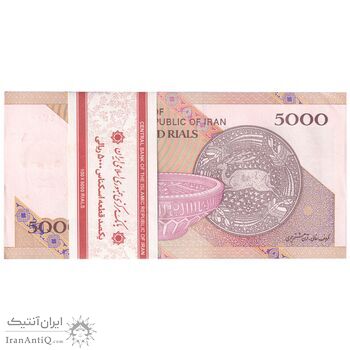 بسته اسکناس 5000 ریال امام (طیب نیا - سیف) - نوار آرم بانک مرکزی - شماره قرینه - UNC - جمهوری اسلامی