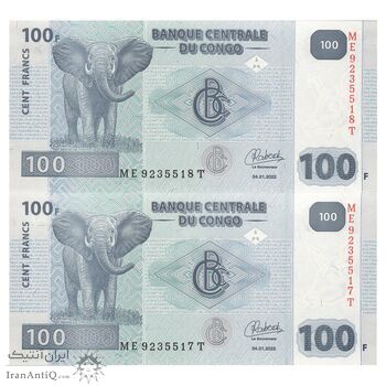 اسکناس 100 فرانک 2022 جمهوری دموکراتیک - جفت - UNC65 - کنگو