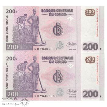 اسکناس 200 فرانک 2022 جمهوری دموکراتیک - جفت - UNC65 - کنگو