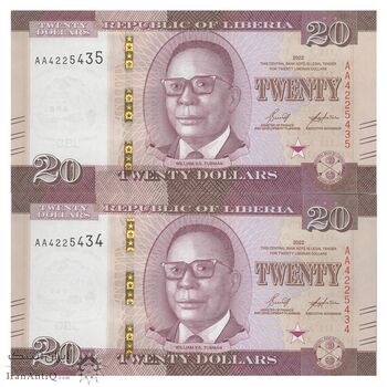 اسکناس 20 دلار 2022 جمهوری - جفت - UNC63 - لیبریا