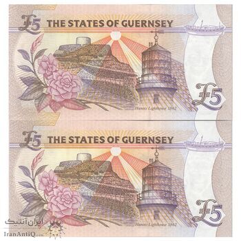 اسکناس 5 پوند بدون تاریخ (1996-2008) الیزابت دوم - با نخ امنیتی پنجره‌ای - D. M. Clark - جفت - UNC65 - جزیره گرنزی