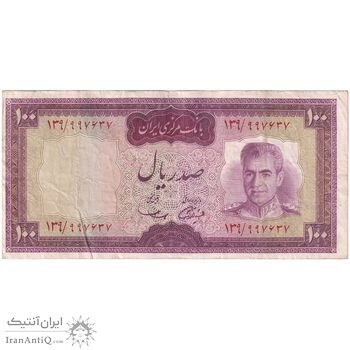 اسکناس 100 ریال (آموزگار - سمیعی) نوشته قرمز - ارور کادر - تک - VF30 - محمد رضا شاه