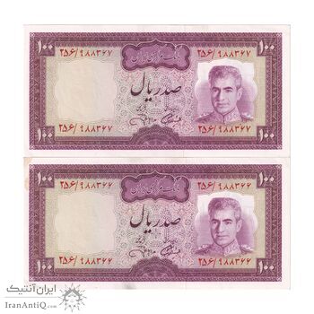 اسکناس 100 ریال (آموزگار - جهانشاهی) - جفت - UNC61 - محمد رضا شاه