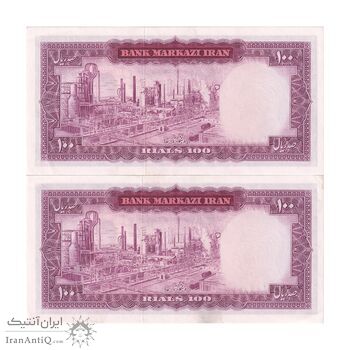 اسکناس 100 ریال (آموزگار - جهانشاهی) - جفت - UNC61 - محمد رضا شاه