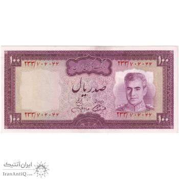 اسکناس 100 ریال (آموزگار - جهانشاهی) - تک - UNC63 - محمد رضا شاه