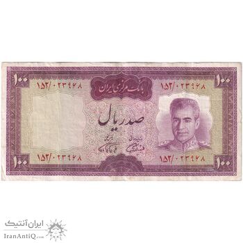 اسکناس 100 ریال (آموزگار - فرمان فرماییان) نوشته قرمز - تک - VF30 - محمد رضا شاه