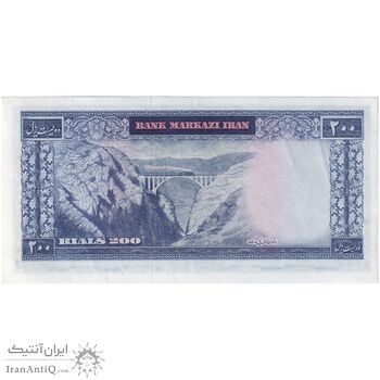 اسکناس 200 ریال (آموزگار - سمیعی) نوشته قرمز - تک - AU55 - محمد رضا شاه