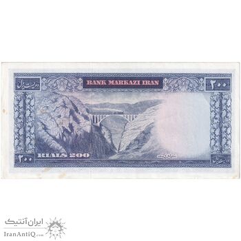 اسکناس 200 ریال (آموزگار - سمیعی) نوشته سیاه - تک - AU53 - محمد رضا شاه