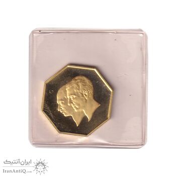 مدال طلا 10 گرمی بانک ملی - هشت ضلعی - با پلمپ فابریک - PF67 - محمد رضا شاه