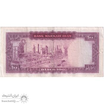 اسکناس 100 ریال (آموزگار - سمیعی) نوشته قرمز - تک - EF40 - محمد رضا شاه