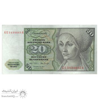اسکناس 20 مارک 1970 جمهوری فدرال - تک - EF45 - آلمان
