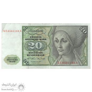 اسکناس 20 مارک 1970 جمهوری فدرال - تک - EF40 - آلمان