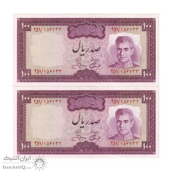 اسکناس 100 ریال (آموزگار - جهانشاهی) - جفت - UNC63 - محمد رضا شاه