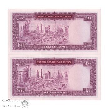 اسکناس 100 ریال (آموزگار - جهانشاهی) - جفت - UNC63 - محمد رضا شاه