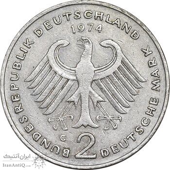 سکه 2 مارک 1974G جمهوری فدرال - کنراد آدناور - EF45 - آلمان