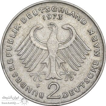سکه 2 مارک 1973F جمهوری فدرال - تئودور هویس - EF45 - آلمان