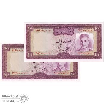 اسکناس 100 ریال (آموزگار - جهانشاهی) - جفت - UNC63 - محمد رضا شاه