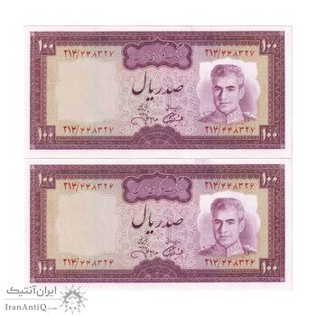 اسکناس 100 ریال (آموزگار - جهانشاهی) - جفت - UNC63 - محمد رضا شاه