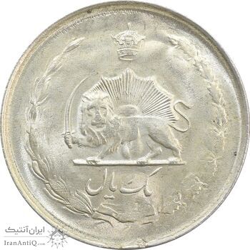 سکه 1 ریال 1323/2 نقره - سورشارژ تاریخ (نوع دو) - MS63 - محمد رضا شاه سکه 1 ریال 1323/2 نقره - سورشارژ تاریخ (نوع دو) - MS63 - محمد رضا شاه