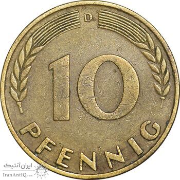 سکه 10 فینیگ 1950D جمهوری فدرال - EF45 - آلمان