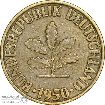 سکه 10 فینیگ 1950D جمهوری فدرال - EF45 - آلمان