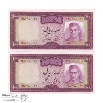 اسکناس 100 ریال (آموزگار - جهانشاهی) - جفت - UNC62 - محمد رضا شاه